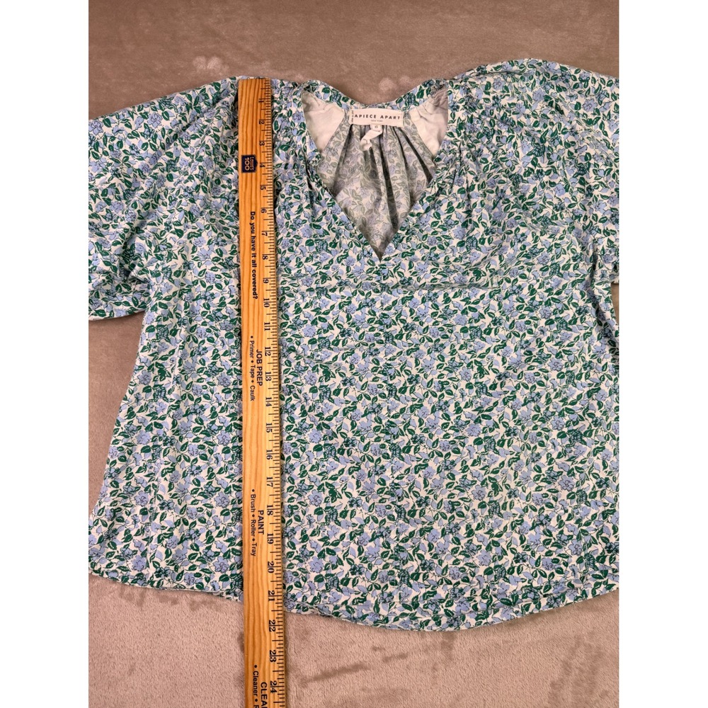 APIECE APART Floral Puff Sleeve V Neck Top XS Rosa Floral-Print‎ Blouse Blue - Picture 9 of 12